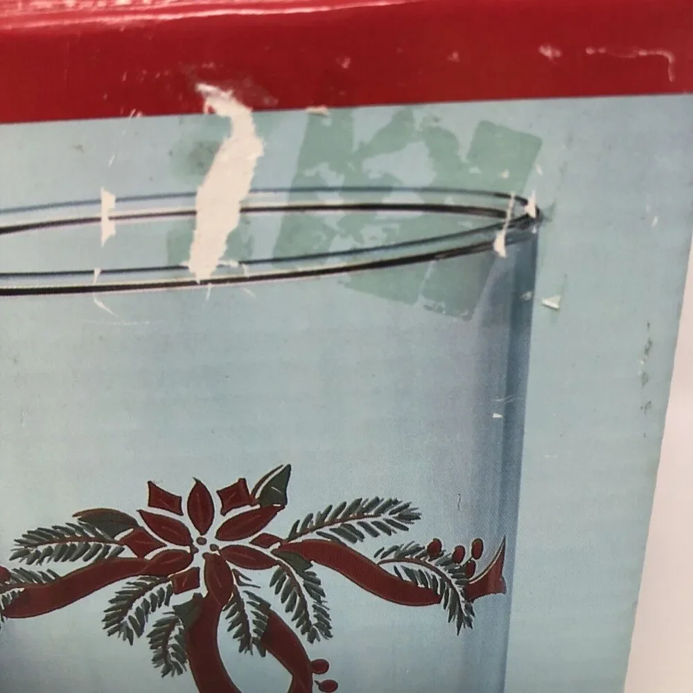 Anchor Hocking Poinsettia & Ribbon Tumblers Holiday Iced Teas 16 oz Set of 4 NEW